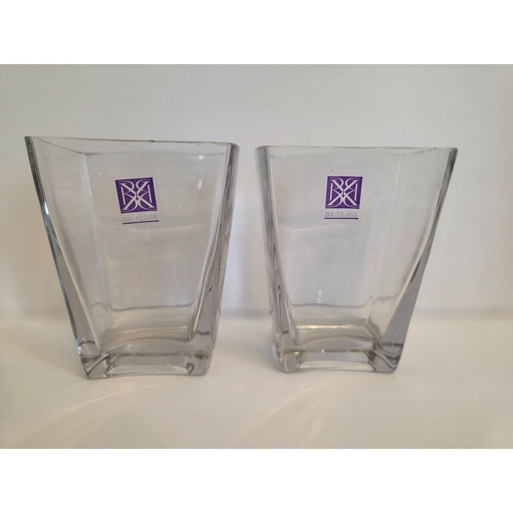 Set Of 2 BX Glass Elegant Square Vases